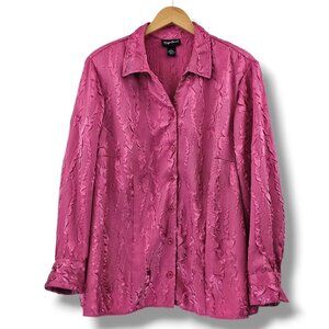 Maggie Barnes Button-Up Blouse Pink Textured Long Sleeve Womens 1X Work Dressy